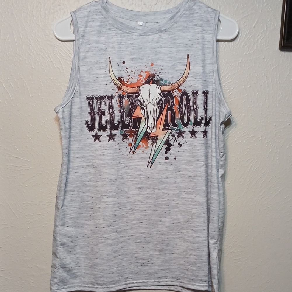 🧡NWOT Gray Sleeveless Graphic Tank Top Womens Size L